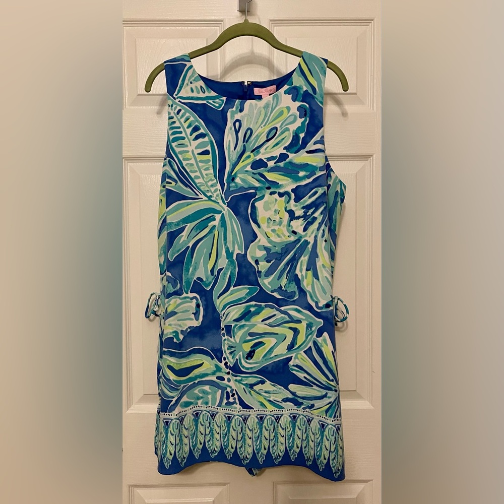 Lilly Pulitzer Size 14 Donna Romper Beckon Blue Palm Passage Engineered28825BNWT
